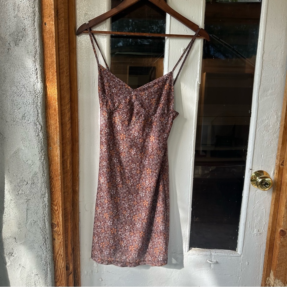 Brown Retro Floral Mini Dress